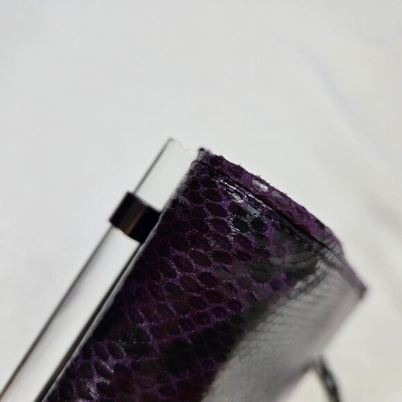 White House Black Market Purple Black Snakeskin Print Clutch Removable Chain - Picture 6 of 15